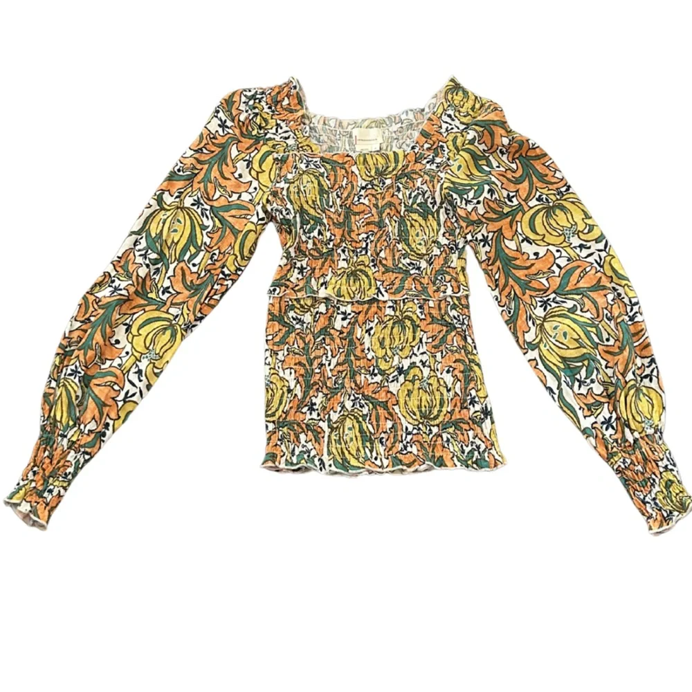 Anthropologie Rayna Smocked Floral Print Puff Sleeve Blouse | Size XS | NWOT